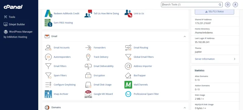 بخش ایمیل در صفحهٔ اصلی cPanel