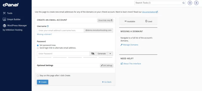 فرم ساخت صندوق ایمیل در cPanel