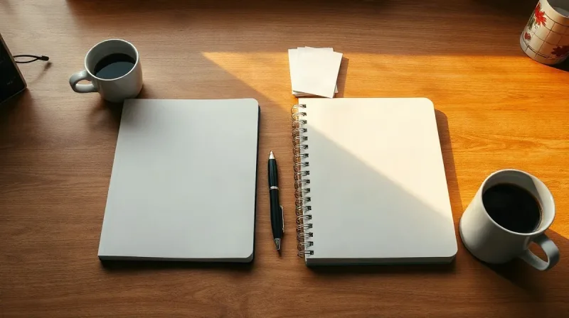 دو دفتر یادداشت کنار هم روی میز چوبی برای مقایسه قبل و بعد